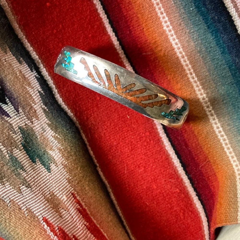 Vintage silver inlay cuff, small